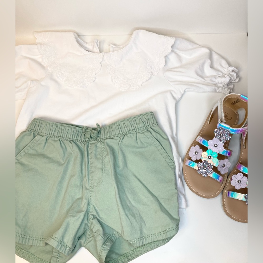 Bundle of 3 - little girls shorts, top, sandals, size 4-5T